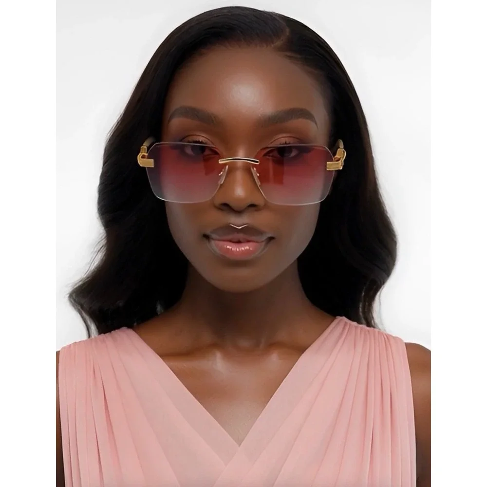 Women Sunglasses Gold Marble Frame Pink Gradient Lens UV400 Lady's Driving Gafas
